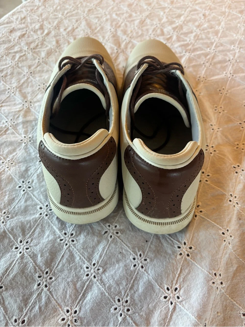 Men's Juchaoxuan Boys Leather Golf Shoes White/Brown Lace-Up EU 45, size 11